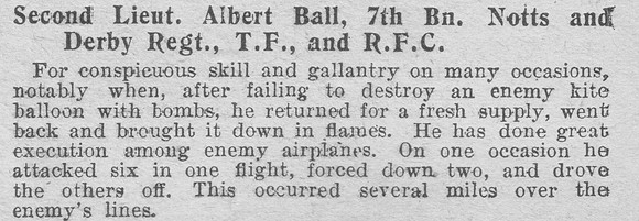 Ball A 2nd Lt Royal Flying Corps MC Citation The Graphic 28th July 1916