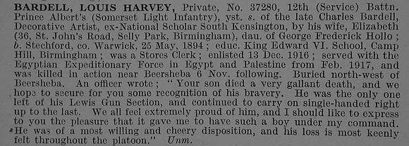 Bardell L H Pte Somerset Light Infantry Obit De Ruvignys Roll Of Honour Vol 4