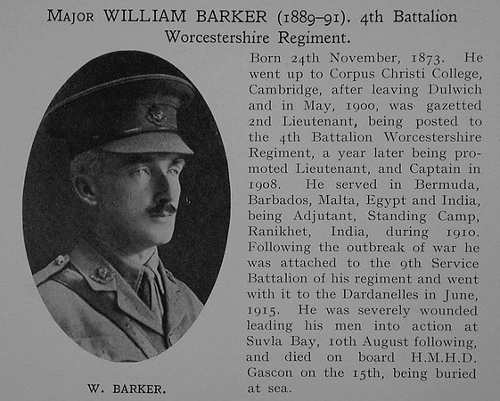 Barker W Major 4th Worcestershire Regiment Obit Dulwich College Roll Of Honour
