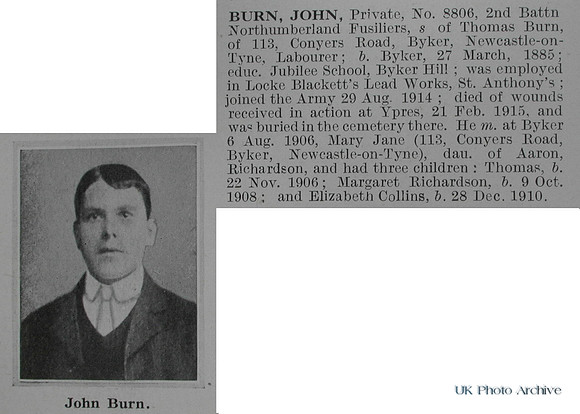 Burn J Pte 8806 2nd Northumberland Fusiliers Obituary De Ruvignys Roll Of Honour Vol 1