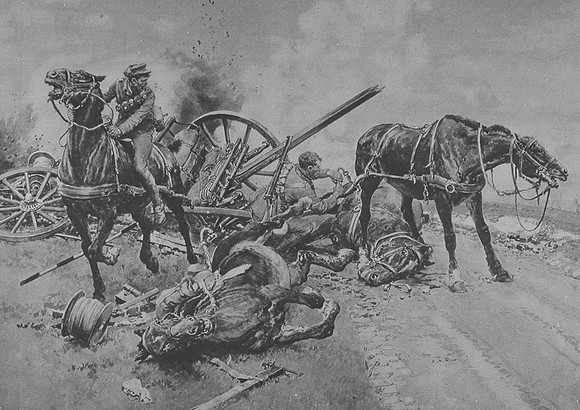 Horses Rescued By Royal Munster Fusiliers From A Waggon Shattered By Turkish Gun Fire