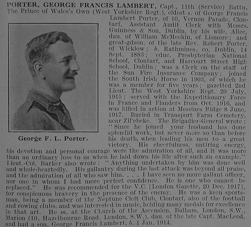 Porter G F L Captain 11th West Yorkshire Regiment Obit De Ruvignys Roll Of Honour Vol 3
