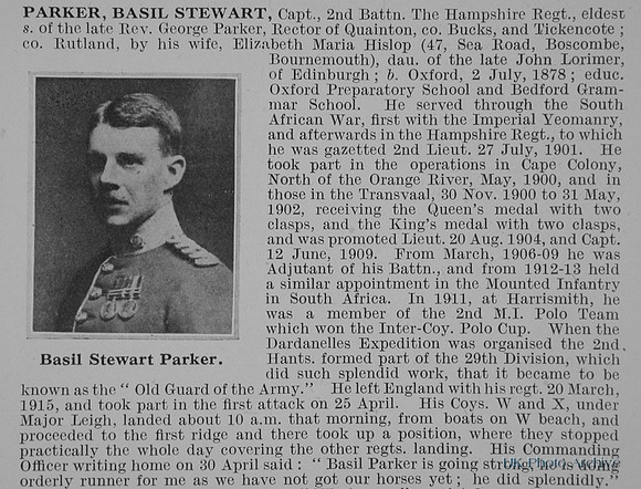 Parker B S Captain 2nd Hampshire Regiment Obit Part 1 De Ruvignys Roll Of Honour Vol 1