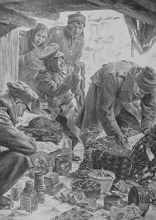 Soldiers Opeining A Hamper From Home In The Trenches Christmas 1915