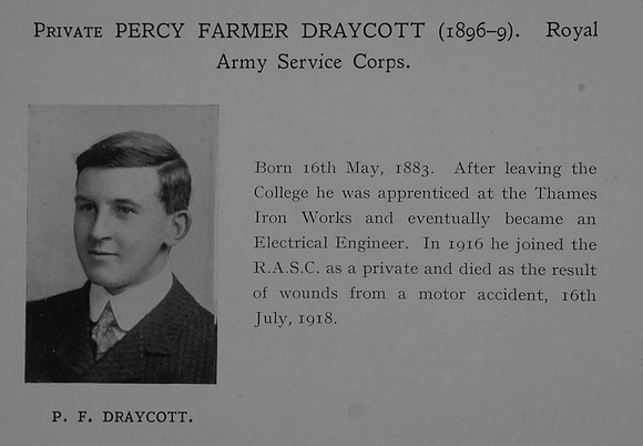 Draycott P F Pte M300055  Army Service Corps Obit Dulwich College Roll Of Honour
