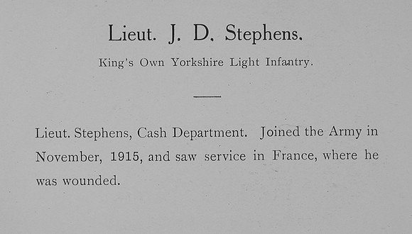 Stephens J D Lt King's Own Yorkshire Light Infantry Record William Graham Company