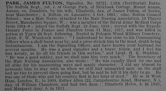 Park J F Sig 32721 4th Suffolk Regiment Obit De Ruvignys Roll Of Honour Vol 4