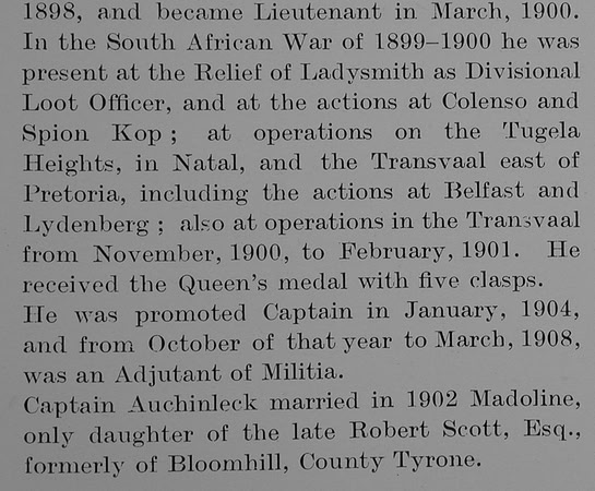 Auchinleck D G H Captain 2nd Royal Inniskilling Fusiliers Obit Part 2 The Bond Of Sacrifice Vol 1