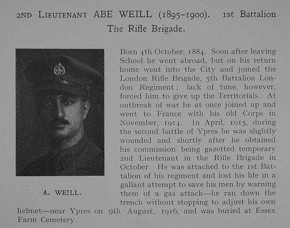 Weill A 2nd Lt 1st Rifle Brigade Obit Dulwich College Roll Of Honour