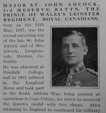 Adcock St J Major 3rd Leinster Regiment Obit Part 1 The Bond Of Sacrifice Vol 2