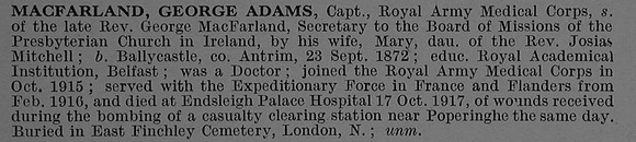 MacFarland G A Captain Royal Army Medical Corps Obit De Ruvignys Roll Of Honour Vol 4