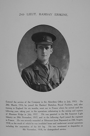 Erskine R 2nd Lt 8th Somerset Light Infantry Northern Assurance Co War Record