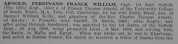 Arnold F F W Captain 1st Suffolk Regiment Obit Part 1