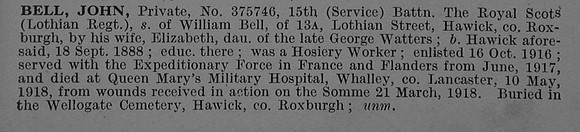 Bell J Pte 375746 15th Royal Scots Obit
