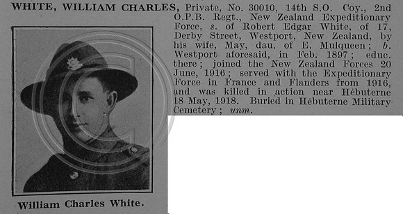 White W C Pte 30010 2nd Otago Regiment NZEF Obit De Ruvignys Roll Of Honour Vol 4