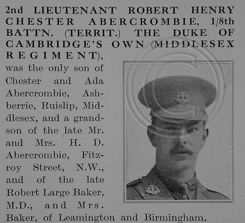 Abercrombie R H C 2n Lt 8th Middlesex Regimnt Obit Part 1 The Bond Of Sacrifice Vol 2