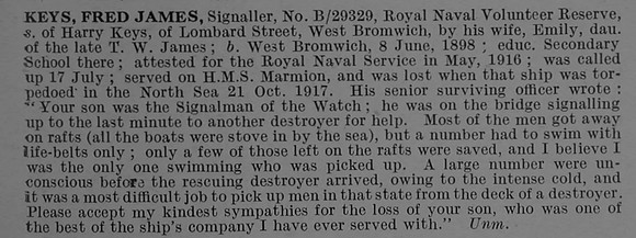 Keys F J Sig B/29329 H.M.S. Marmion Royal Naval Volunteer Reserve Obit De Ruvignys Roll Of Honour Vol 4
