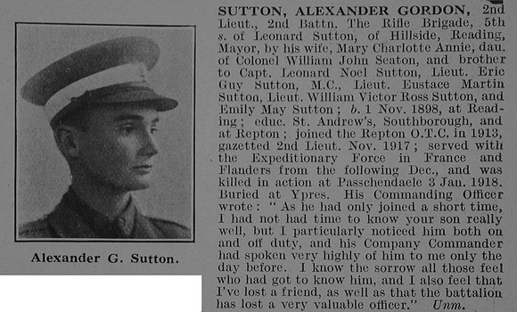 Sutton A G 2nd Lt 2nd Rifle Brigade Obit De Ruvignys Roll Of Honour Vol 3