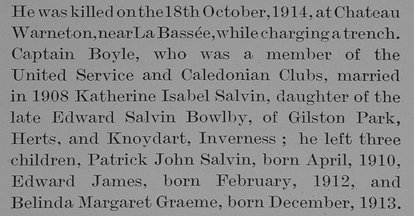 Boyle J Captain The Hon 1st Royal Scots Fuiliers Obit Part 2 The Bond Of Sacrifce Vol 1