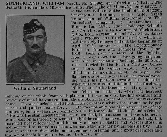 Sutherland W Sergt 200962 4th Seaforth Highlanders Obit De Ruvignys Roll Of Honour Vol 3