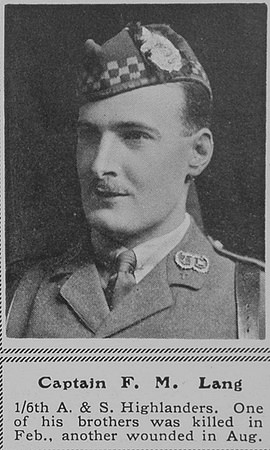 Lang F M Captain 6th A & S Highlanders The Sphere 22nd Jan 1916