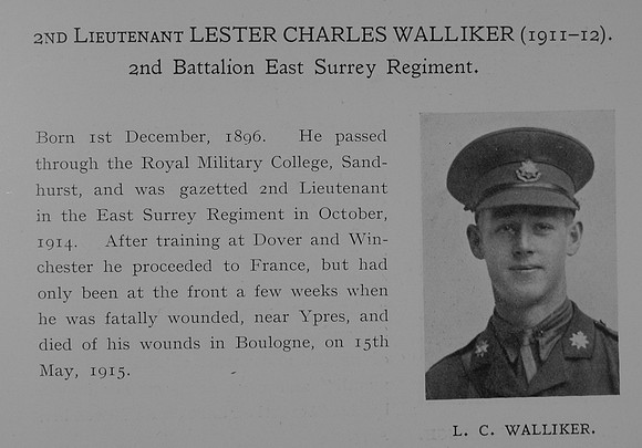 Walliker L C 2nd Lt 2nd East Surrey Regiment Obit Dulwich College Roll Of Honour