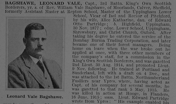 Bagshawe L V Captain 3rd Kings Own Scottish Borderers Obit Part 1 De Ruvignys Roll Of Honour Vol 1