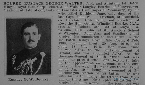 Bourke E G W Captain 1st Kings Royal Rifle Corps Obituary Part 1 De Ruvignys Roll Of Honour Vol 1