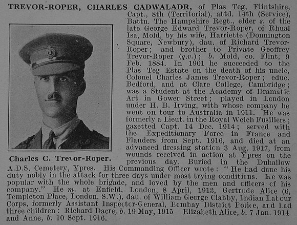 Trevor-Roper C C 8th Attd 14th Hampshire Regiment Obit De Ruvignys Roll Of Honour Vol 4