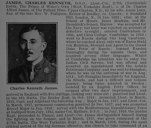 James C K Lt Col DSO 7th West Yorkshire Regiment Obit Part 1 De Ruvignys Roll Of Honour Vol 4