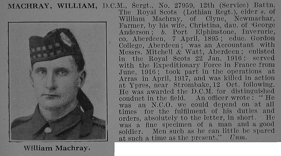 Machray W Sergt DCM 12th Royal Scots Obit De Ruvignys Roll Of Honour Vol 3