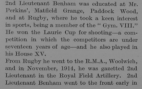 Benham J R 2nd Lt Royal Field Artillery Obit Part 2 The Bond Of Sacrifice Vol 2