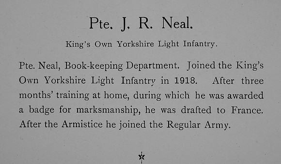 Neal J R Pte 66282 Kings Own Yorkshire Light Infantry Short Record Of Service William Graham & Company Record Of The Great War