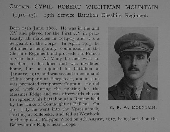Mountain C R W Captain 13th Cheshire Regiment Obit Dulwich College Roll Of Honour