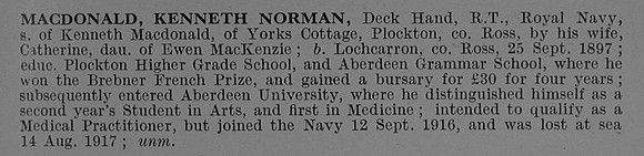 MacDonald K N Deck Hand 14514DA H.M.S. Prize Royal Naval Reserve Obit De Ruvignys Roll Of Honour Vol 4