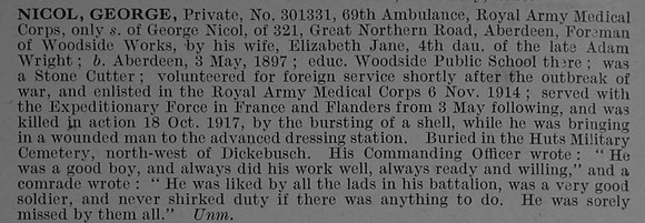 Nicol G Pte 301331 Royal Army Medical Corps Obit De Ruvignys Roll Of Honour Vol 4