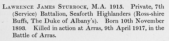 Sturrock L J Pte 7th Seaforth Highlanders Obit St Andrews University Roll Of Honour