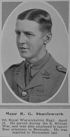 Shuttleworth R G Major 9th R Warwicks Regt The Sphere 9th Oct 1915