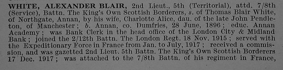 White A B 2nd Lt 5th Attd 8th Kings Own Scottish Borderers Obit Part 1 De Ruvignys Roll Of Honour Vol 4