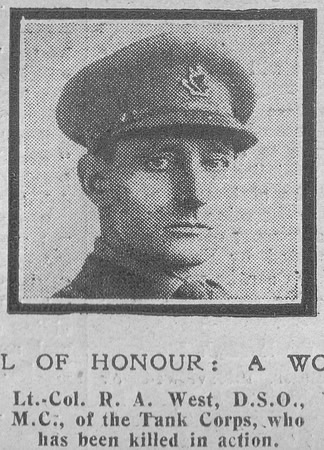 West R A Lt Col VC DSO + Bar MC North Irish Horse Attd Tank Corps The Graphic 8th Oct 1918