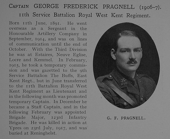 Pragnell G F Captain 11th Queens Own Royal West Kent Regiment Obit Dulwich College Roll Of Honour