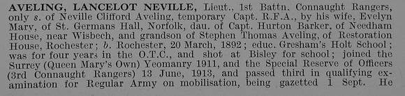 Aveling L N Lt 1st Connaught Rangers Obit Part 1
