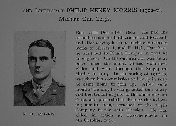 Morris P H 2nd Lt Machine Gun Corps Obit Dulwich College Roll Of Honour