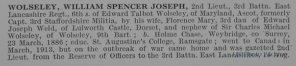 Wolseley W S J 2nd Lt 3rd East Lancs Regiment Obit Part 1 De Ruvignys Roll Of Honour Vol 1