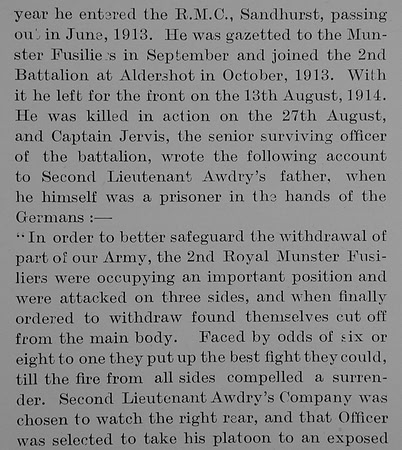 Awdry E V 2nd Lt 2nd Royal Munster Fusiliers Obit Part 2 The Bond Of Sacrifice Vol 1