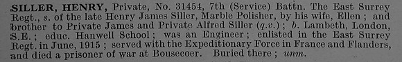 Tiller H Pte 31454 7th East Surrey Regiment Short Obit De Ruvignys Roll Of Honour Vol 4