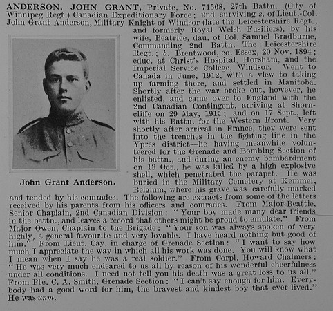 Anderson J G Pte 71568 27th Canadian Infantry Obit