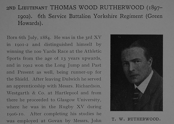 Rutherwood T W 2nd Lt 6th Yorkshire Regiment Obit Part 1 Dulwich College Roll Of Honour
