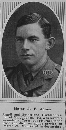 Jones J F Major 7th Argyll & Sutherland Highlanders Sphere 12th May 1917