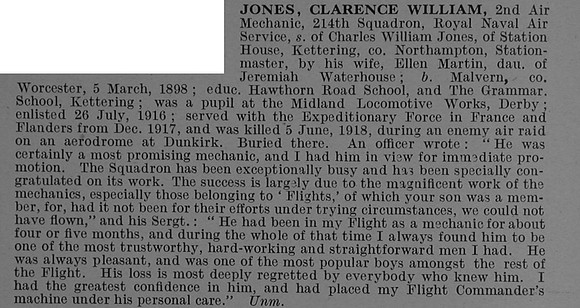 Jones C W Air Mech 2nd Class 218686 Royal Naval Air Service Obit De Ruvignys Roll Of Honour Vol 4